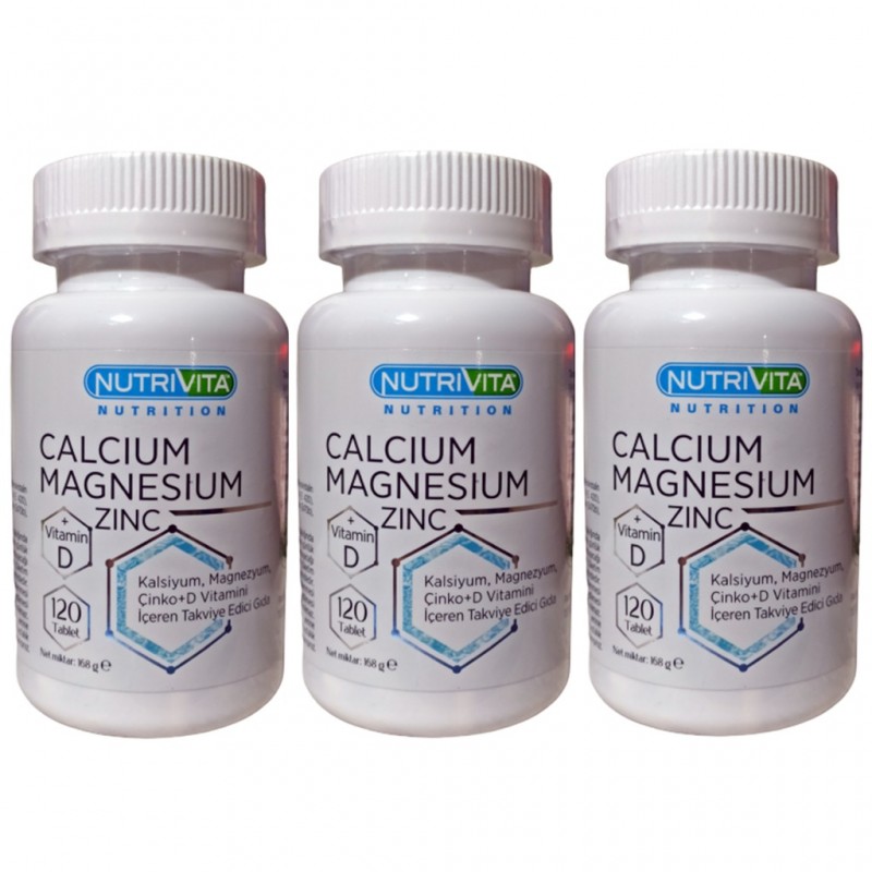 Nutrivita Nutrition Calcium Mağnesium Zinc Vitamin D3 120 Tablet 3 Kutu